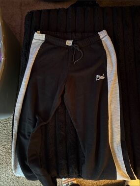 PINK Victoria's Secret Black Sweatpants with Gray Side Stripes